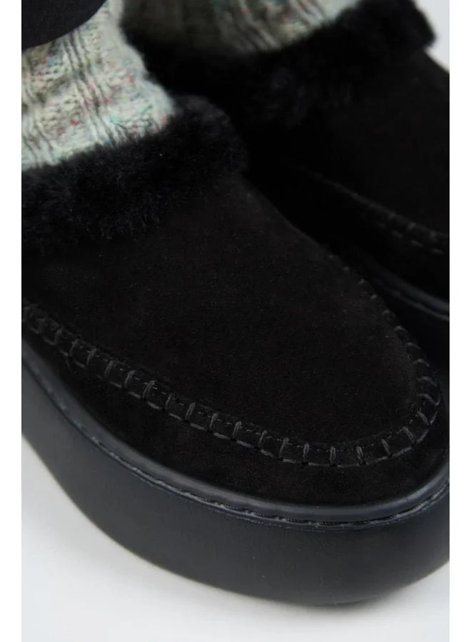 Manijero  (Bazin Kürklü) Women's Genuine Leather Suede Fur Platform Black Slippers. for Women | Best Price UAE