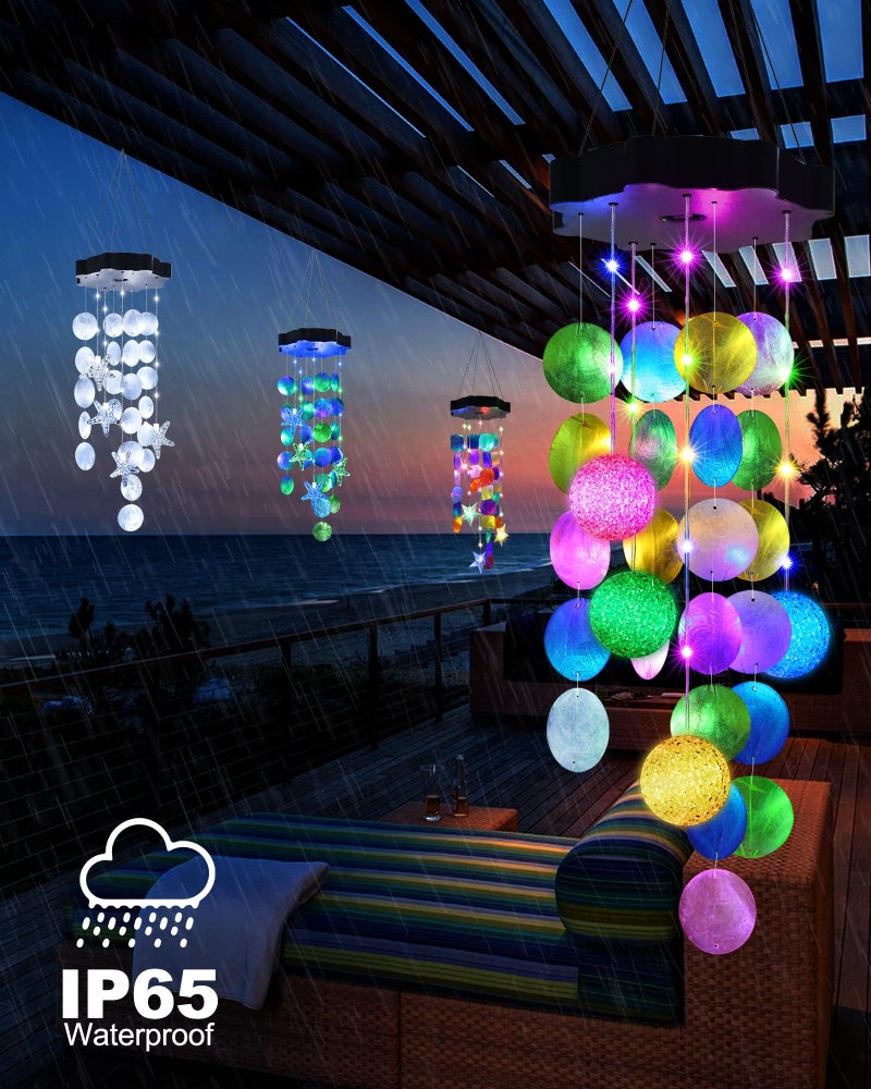 Toodour Solar Wind Chimes for Outside, Hanging Easter Pastel Lights with 2 Modes, Shells Light Gifts for Mom Grandma Wife, LED Outside Decorative Mobile Lights for Garden Yard Patio Easter Decorations - Image 3