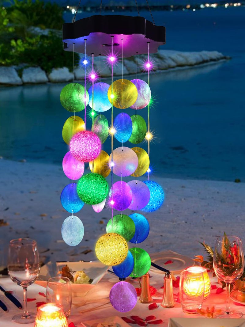 Toodour Solar Wind Chimes for Outside, Hanging Easter Pastel Lights with 2 Modes, Shells Light Gifts for Mom Grandma Wife, LED Outside Decorative Mobile Lights for Garden Yard Patio Easter Decorations - Image 1