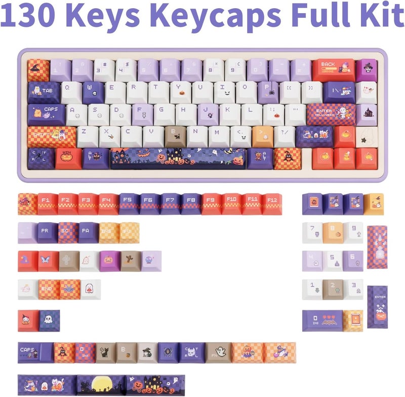 COOMICKEY Cute Keycaps, Cherry Profile PBT Keycaps 130 Keys Dye-Sublimation Custom Keycap Set for 61/64/68/84/87/100/104/108 Cherry Gateron MX Switches Gaming Mechanical Keyboard Halloween Themed - Image 2