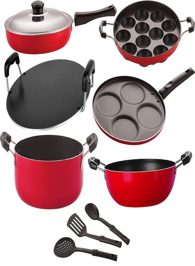 NIRLON Non Stick Aluminium Kitchen Cooking standrad Cookware Set,Black and Red -9 Pieces [26_FP12_KD14_AP_RT_Cass20_UP4_3SPN] - Image 1