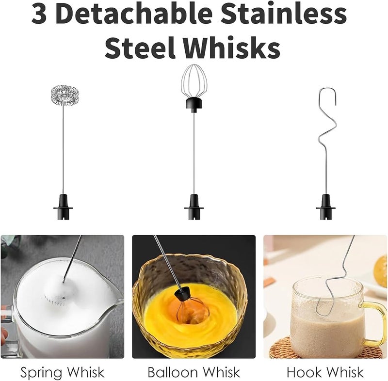 Styuanmmy Rechargeable Milk Frother Handheld with 3 Detachable Stainless Steel Whisks, 3 Speed Adjustable Electric Whisk Foam Maker, Handheld Drink Mixer, Frother Wand for Coffee, with Storage and Charging Base - Image 5