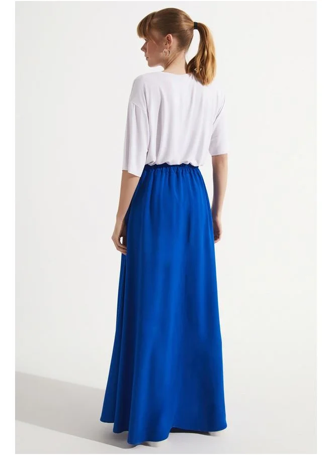 JUNE June Elastic Waist Maxi 100% Viscose Skirt Saxe