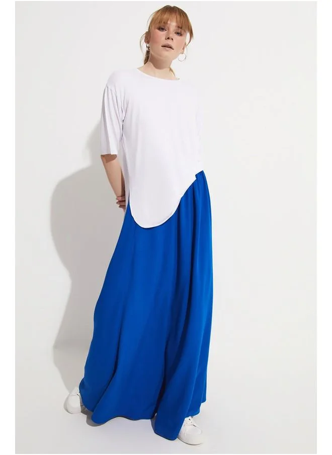 جون June Elastic Waist Maxi 100% Viscose Skirt Saxe