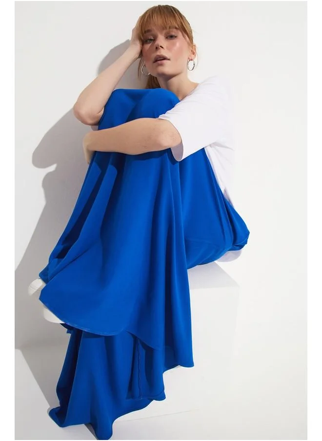 JUNE June Elastic Waist Maxi 100% Viscose Skirt Saxe