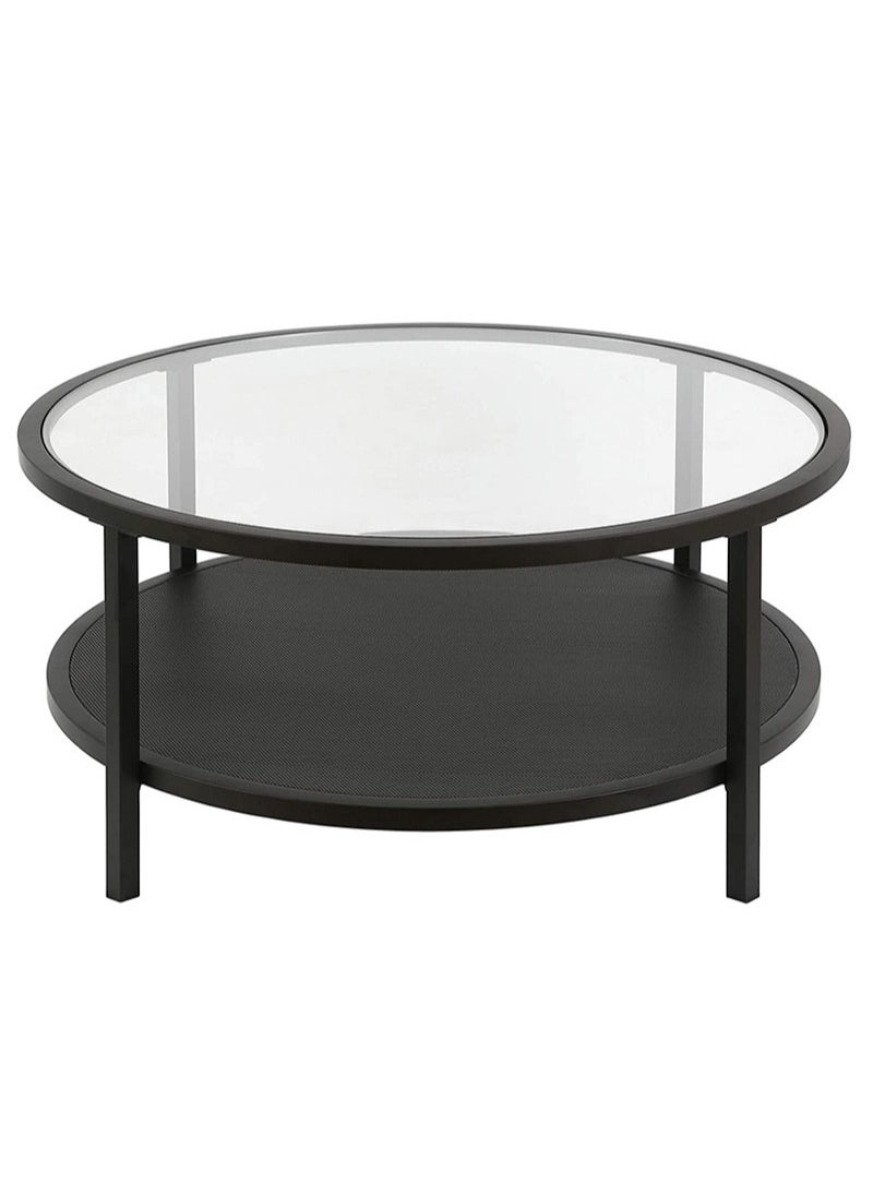 AGD - Modern Glass Coffee Table 2 Layers Round Side Table Glass Top for Living Room Office Hotel Hall 75*45 cm - Image 1
