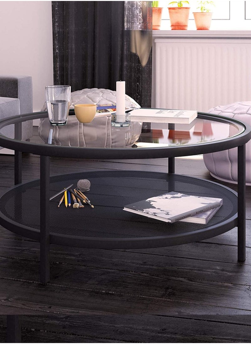 AGD - Modern Glass Coffee Table 2 Layers Round Side Table Glass Top for Living Room Office Hotel Hall 75*45 cm - Image 1
