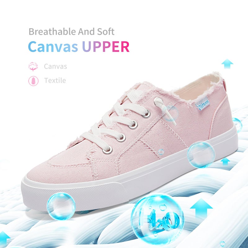 Obtaom Women's Play Fashion Sneaker Coral Pink Comfortable Walking Shoes Sweet Pink Canvas Slip on Shoes(Pink US10) - Image 4