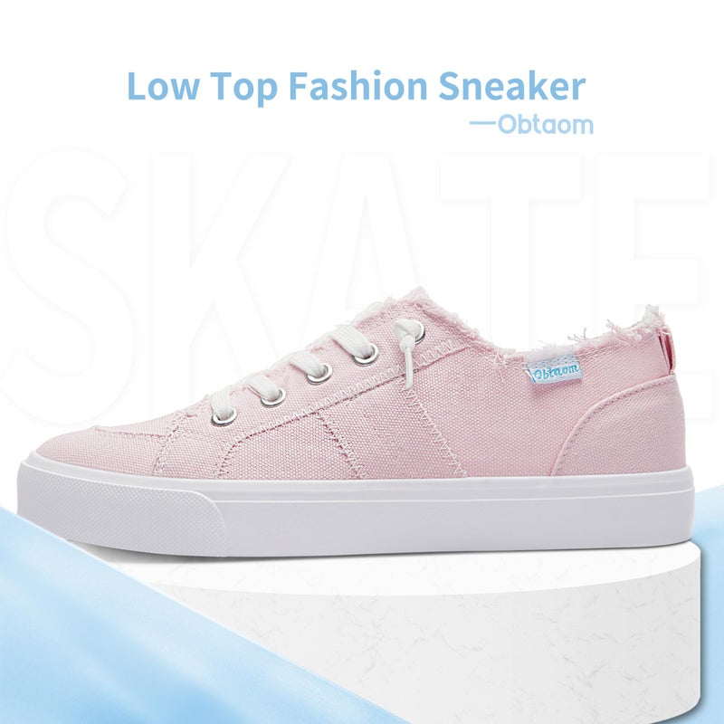 Obtaom Women's Play Fashion Sneaker Coral Pink Comfortable Walking Shoes Sweet Pink Canvas Slip on Shoes(Pink US10) - Image 3