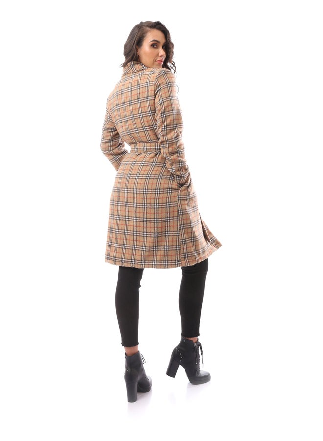 Andora Beige Long Sleeve Patterned Winter Coat_Beige - Image 3