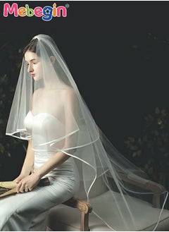MEBEGIN Women's Long Ribbon Edge Wedding Bridal Veil With Comb ,Soft Wedding Veil Bride Bridal Shower Bachelorette Party for Women and Girls 200cm(White)  - Image 2