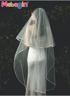 MEBEGIN Women's Long Ribbon Edge Wedding Bridal Veil With Comb ,Soft Wedding Veil Bride Bridal Shower Bachelorette Party for Women and Girls 200cm(White)  - Image 3