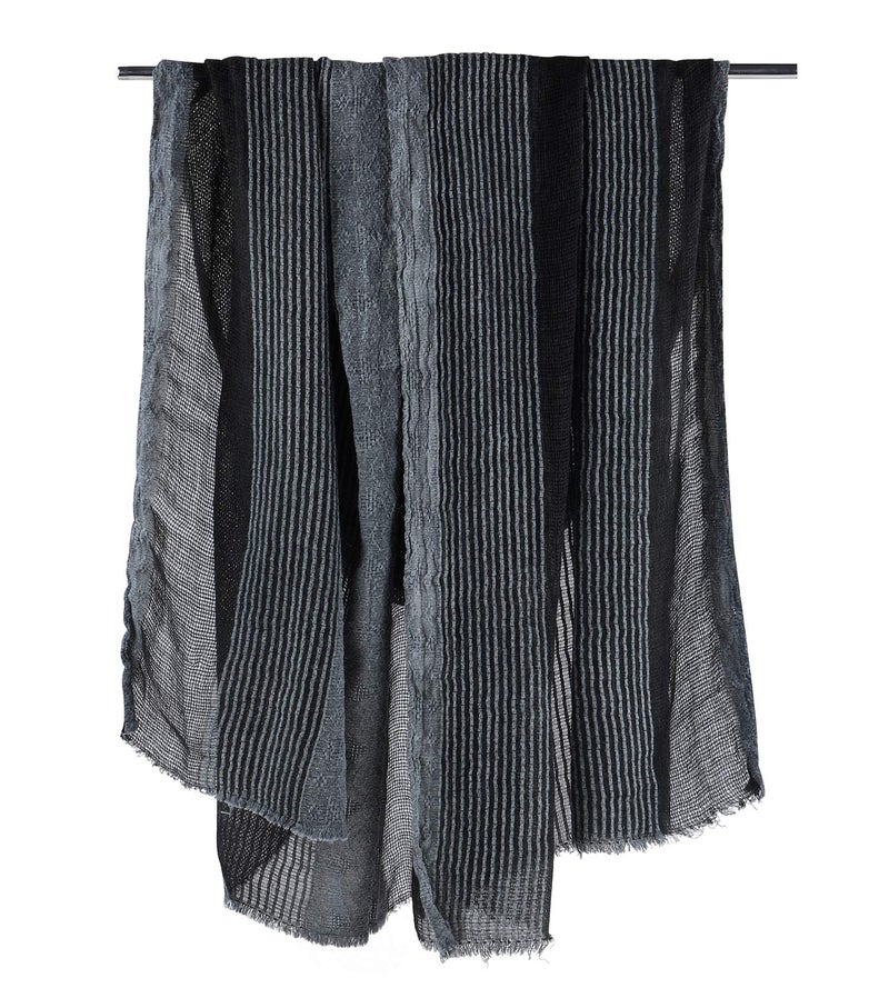 GERINLY شالات جيرينلي القطن والكتان للرجال بتصميم مخطط طويل وعصري للسفر (أسود) - Image 5