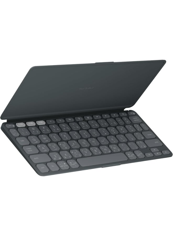 Keys-To-Go 2 Portable Bluetooth Keyboard for Tablet With Built-in Cover, Slim and Compact Wireless Keyboard for Windows, Android, Linux, iPad, iPhone, Mac, Apple TV, ARA - Graphite Black