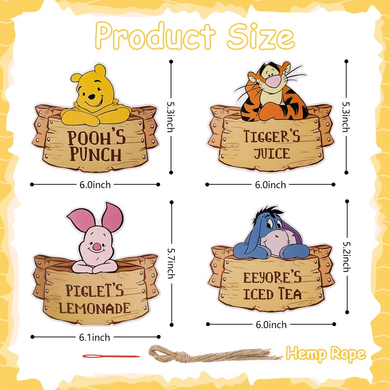 MEMOVAN Winnie Party Drink Label for The Pooh Baby Shower Decorations Winnie Food Labels Food Signs Winnie Centerpieces Sticks for Winnie Birthday Party - Image 2