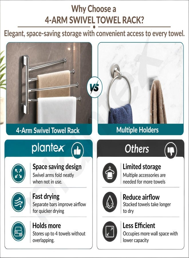 Plantex Stainless Steel 4-Arm Bathroom Swing Hanger Towel Rack/Towel Holder for Bathroom/Towel Stand/Bathroom Accessories - Image 5