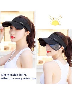 SPORT Summer Sun Hat - Women's Adjustable Golf Hat With Retractable Brim, UV Protection Beach/Tennis Sports Hat BLACK  - Image 3