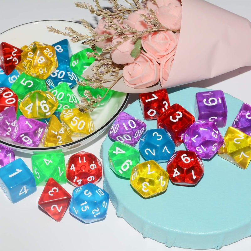 Anduin Wind DND Dice 5×7 Sets, 35Pieces Transparent Rainbow Polyhedral DND Dice for RPG MTG Table Game Dice - Image 3