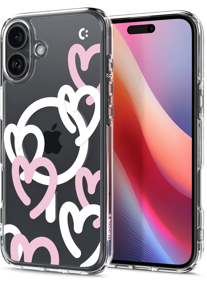 Spigen Ultra Hybrid MagFit for iPhone 16 Case Cover with MagSafe (2024) - Hearts White Pink
