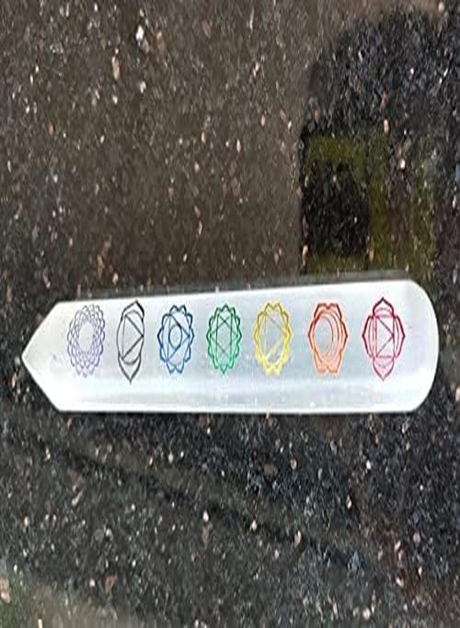 GEMTUB Selenite 7 Chakra Wand and Natural Selenite Bracelet Combo Natural Selenite Wand with 7 Chakra Symbol Embosed and 8 MM Bead Size Selenite Bracelet for Reiki Healing and Crystal Healing - Image 4