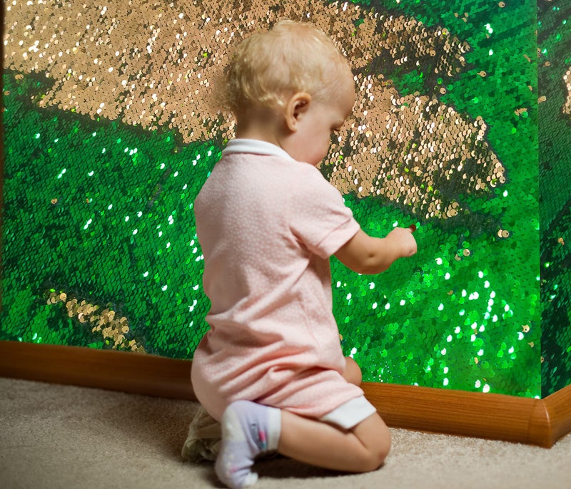 Sensory Wall Sequin Flip Fabric for Kids2Yard Large Sequins Sensory Fidget Toys for ToddlersTactile Reversible Fabric Sensory Materials for Classroom Calming Corner2 yd Emerald  Gold