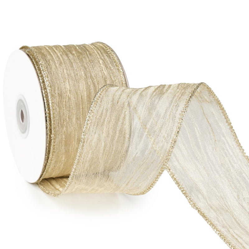 MAYREEL Champagne Wired Ribbon 25 Inch Metallic Gold Crinkle Ribbon for Tree Decorations Wreaths Bows Rustic Wedding Gift Wrapping Garlands 10 Yards