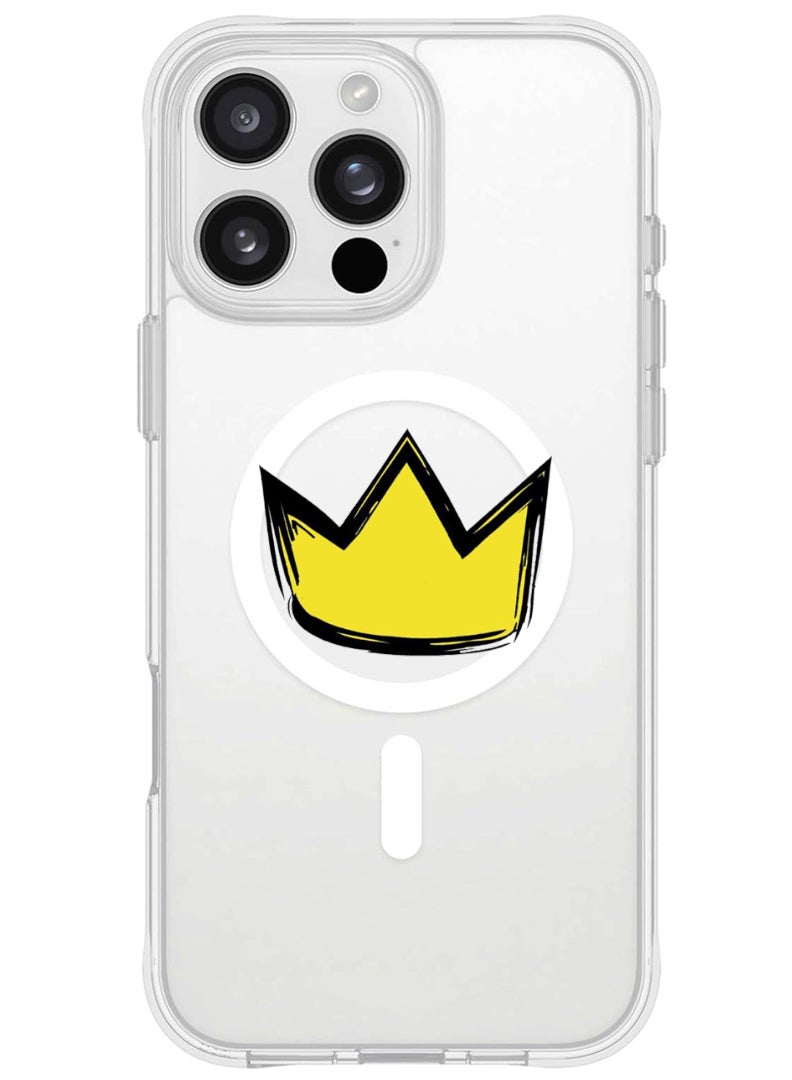 Theodor iPhone 16 Pro Magsafe Magnetic Case for iPhone Compatible with Wireless Charging, Shockproof Phone Bumper Cover - Yellow Crown - Image 1