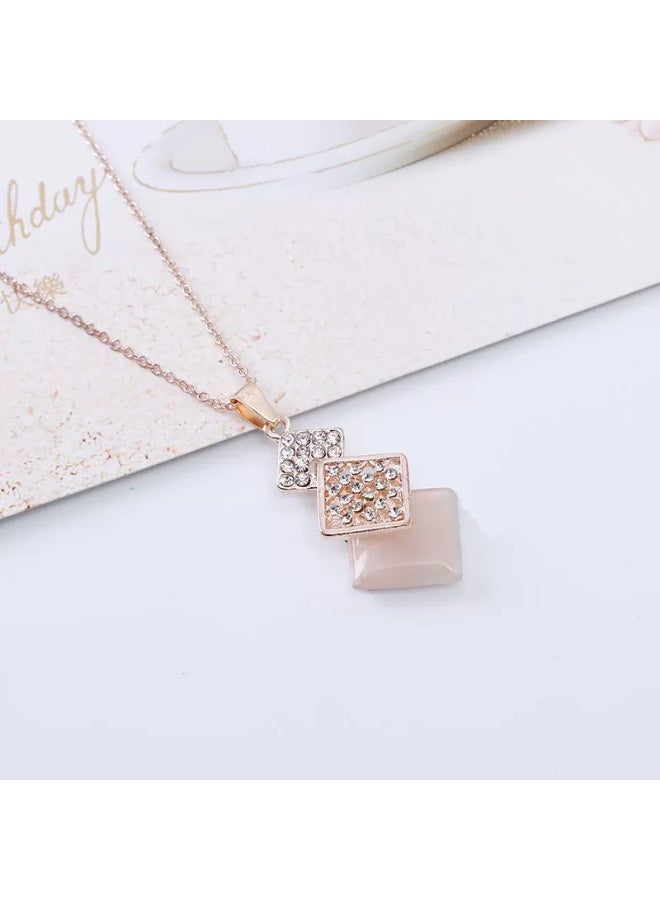 Goolsky Elegant Square Pink Zircon Crystal Necklace and Earrings Set – Modern Jewelry Gift for Her, Pink Zircons Anti-Tarnish, Weddings/Eid Birthdays Gifting - Image 5