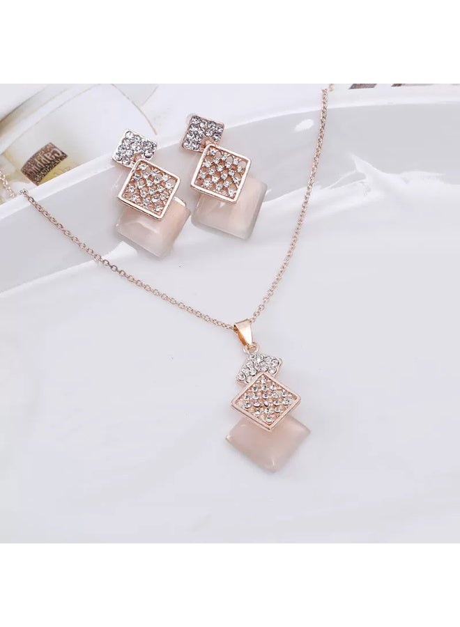 Goolsky Elegant Square Pink Zircon Crystal Necklace and Earrings Set – Modern Jewelry Gift for Her, Pink Zircons Anti-Tarnish, Weddings/Eid Birthdays Gifting - Image 4