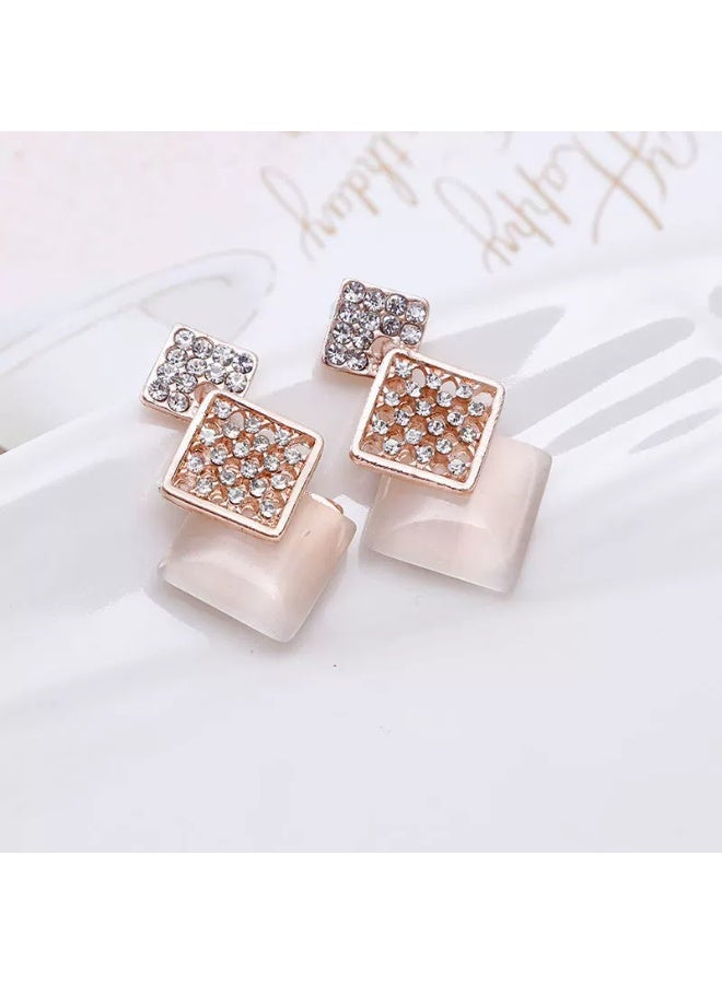 Goolsky Elegant Square Pink Zircon Crystal Necklace and Earrings Set – Modern Jewelry Gift for Her, Pink Zircons Anti-Tarnish, Weddings/Eid Birthdays Gifting - Image 3