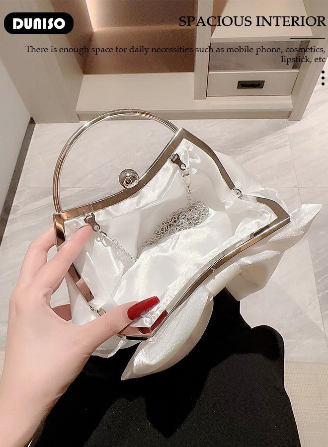 DUNISO Womens Clutch Bag, Satin Evening Clutch Purse, Champagne Shoulder Bag with Removable Chain, Bow Styling Crossbody Shoulder Bag for Formal Dress Bride Wedding Prom Party - Image 5