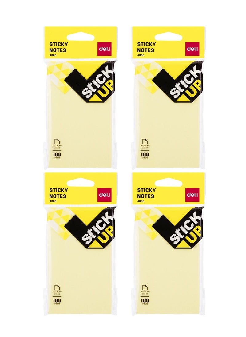 Deli 4-Pad Sticky Notes 3x5 Inch Size Yellow Colour  - Image 1