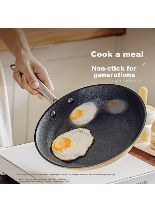 SHUEHO Shukeqiang Iron Steak Pan, Non-stick Flat Bottom Pan, Compatible With Induction Cooker, Multifunctional Steak Griddle, Cast Iron Frying Pan, Healthy Breakfast - Image 1