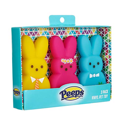 Peeps ألعاب كلاب بيبس 3 قطع من أرنب الزينة، ألعاب كلاب بلاستيكية صفراء، وردية، زرقاء 4 بوصات، مجموعة قيمة من ألعاب الكلاب الصاخبة، أرنب زينة ممتع، لطيف، وصاخب من بيبس - Image 2