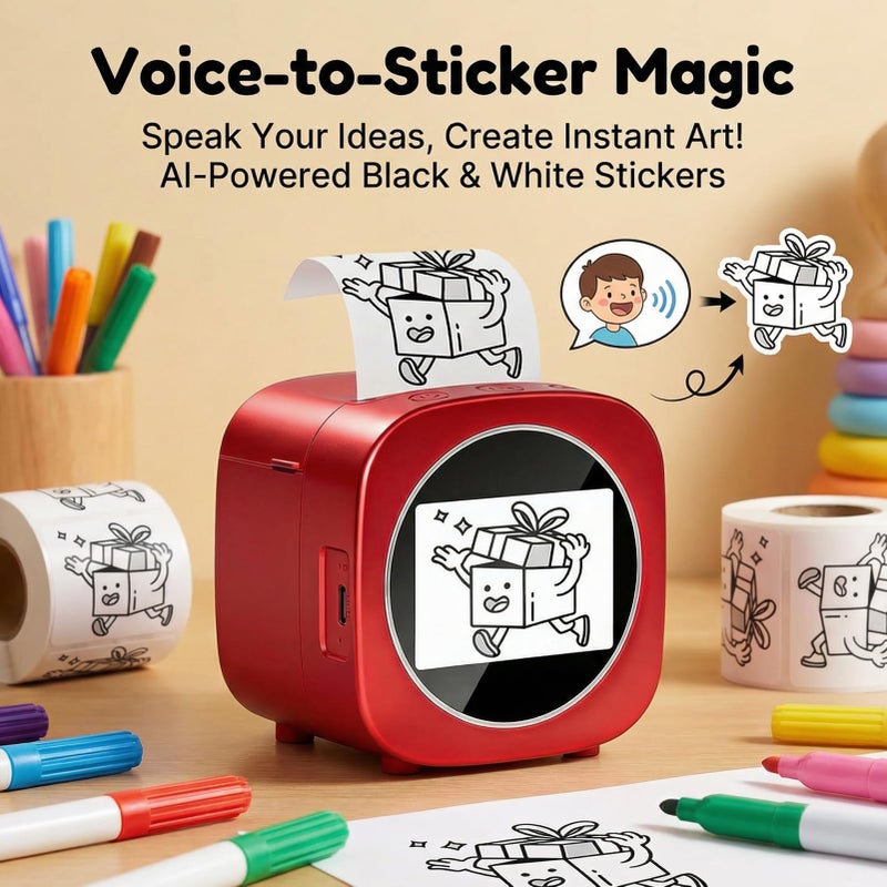 Thermal Inkless Sticker Maker with 2 4 Inch Display AI Voice Smart Bluetooth WiFi - Image 3