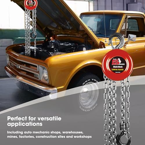 BIG RED TR9010-2 Torin Manual Hand Chain Hoist 8ft/2.5m with 2 Heavy Duty Hooks for Warehouse Automotive Machinery, 1 Ton (2,000lb) Capacity, Red - Image 3