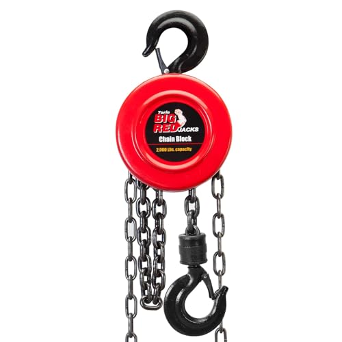 BIG RED TR9010-2 Torin Manual Hand Chain Hoist 8ft/2.5m with 2 Heavy Duty Hooks for Warehouse Automotive Machinery, 1 Ton (2,000lb) Capacity, Red - Image 2