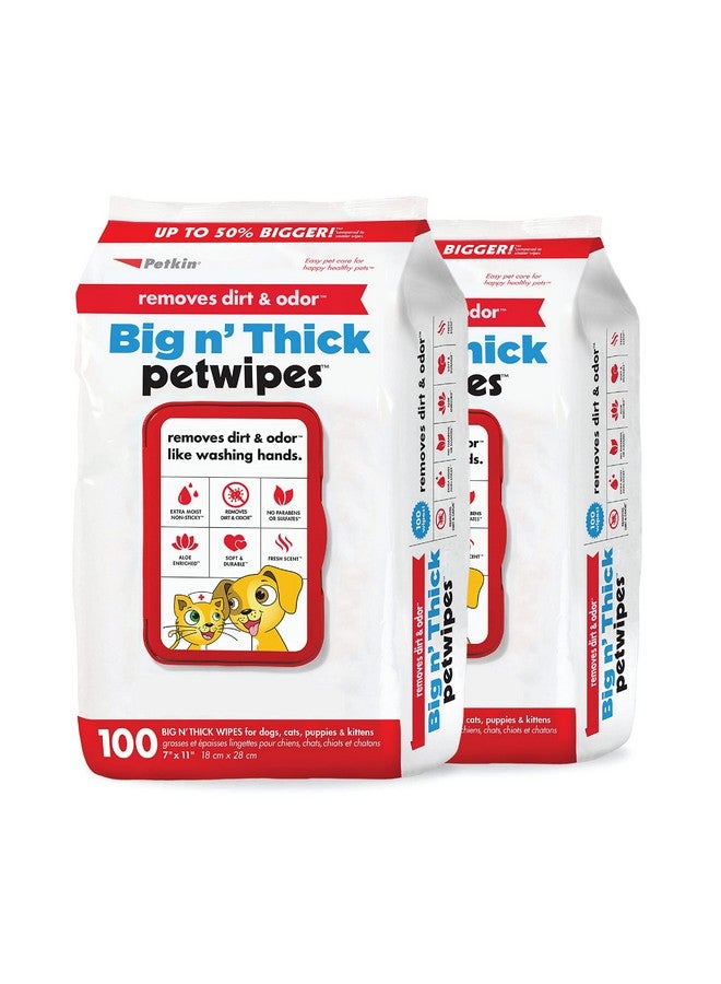 بيتكين مناديل بيتكين للحيوانات الأليفة للكلاب والقطط، 200 منديل كبير - تزيل الأوساخ والروائح مثل غسل اليدين - تنظف الأذنين والوجه والأرداف ومنطقة العين - مريحة ومثالية للمنزل أو السفر - عبوتان من 100 منديل - Image 1