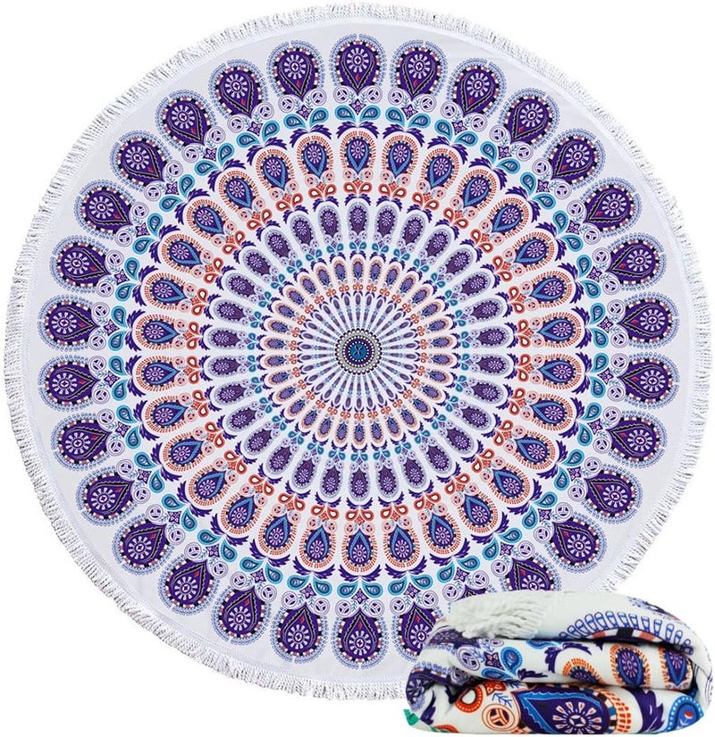 Violet Mist Round Beach Towel Blanket Tapestry Microfiber Roundie Terry Beach Throw Soft Multipurpose Table Cloth Wall Hanging Bed Cover for Women Home Traveling - Image 2