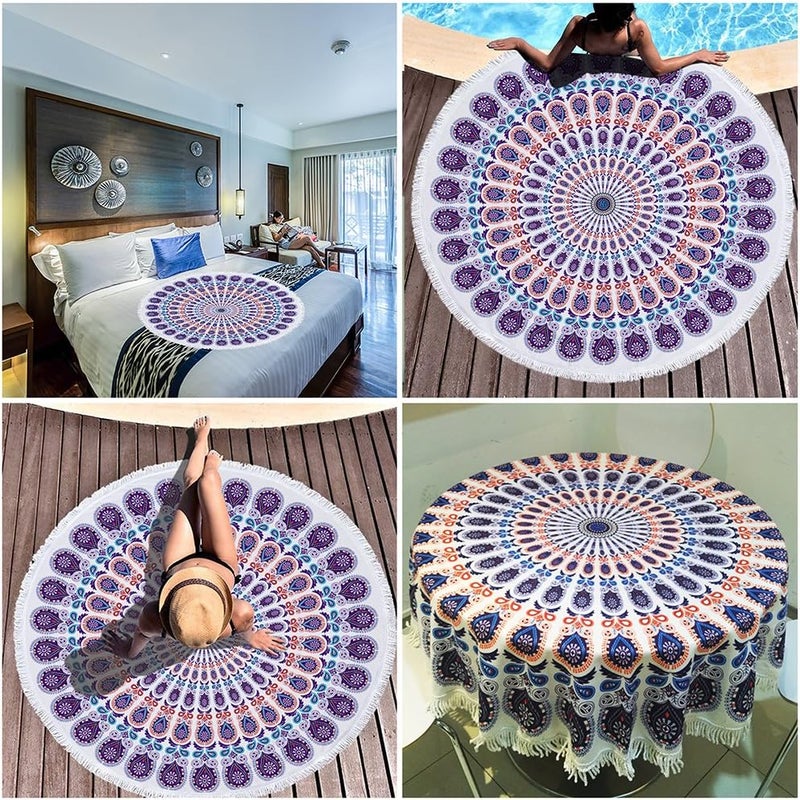 Violet Mist Round Beach Towel Blanket Tapestry Microfiber Roundie Terry Beach Throw Soft Multipurpose Table Cloth Wall Hanging Bed Cover for Women Home Traveling - Image 3