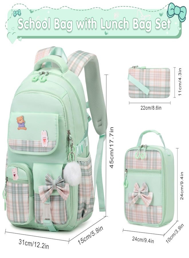 ACESAK Girls Backpack - 3PCS Backpack for Girls Cute School Backpacks for Girls Kindergarten, Green, Medium - Image 2