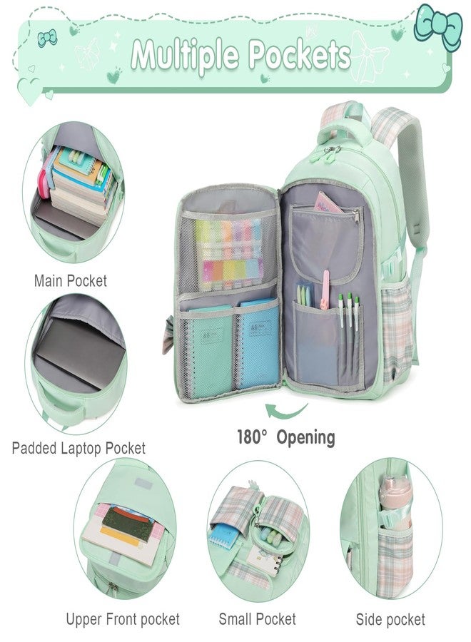 ACESAK Girls Backpack - 3PCS Backpack for Girls Cute School Backpacks for Girls Kindergarten, Green, Medium - Image 3