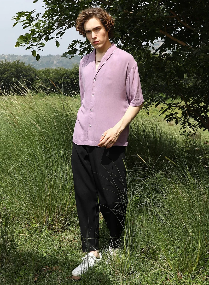 CAHOOT  Men's Mauve Purple Solid Breezy Shirt for Men | Best Price UAE