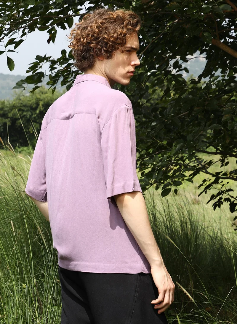 CAHOOT  Men's Mauve Purple Solid Breezy Shirt for Men | Best Price UAE