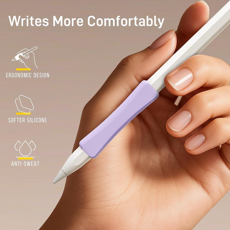 ELETIUO 3 Pack Ergonomic Silicone Grips Compatible with Apple Pencil 2nd/USB-C/Pro,Soft Protective Sleeve Holder,Anti-Slip Cover for iPad Pro 11/12.9 inch,Purple - Image 4