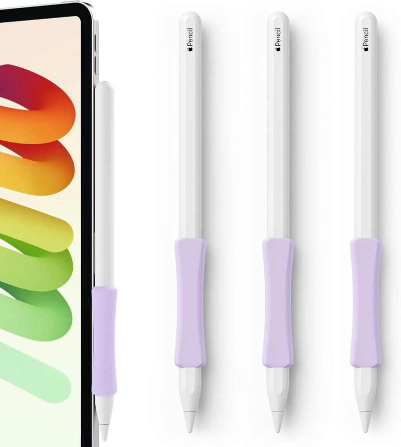 ELETIUO 3 Pack Ergonomic Silicone Grips Compatible with Apple Pencil 2nd/USB-C/Pro,Soft Protective Sleeve Holder,Anti-Slip Cover for iPad Pro 11/12.9 inch,Purple - Image 1