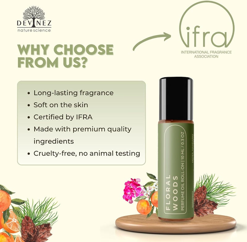 Devinez Floral Woods Roll-On Fragrance Oil (10ml) - Long-Lasting Pocket Perfume, Portable Aroma Oil Blend (IFRA Certified) - Image 4