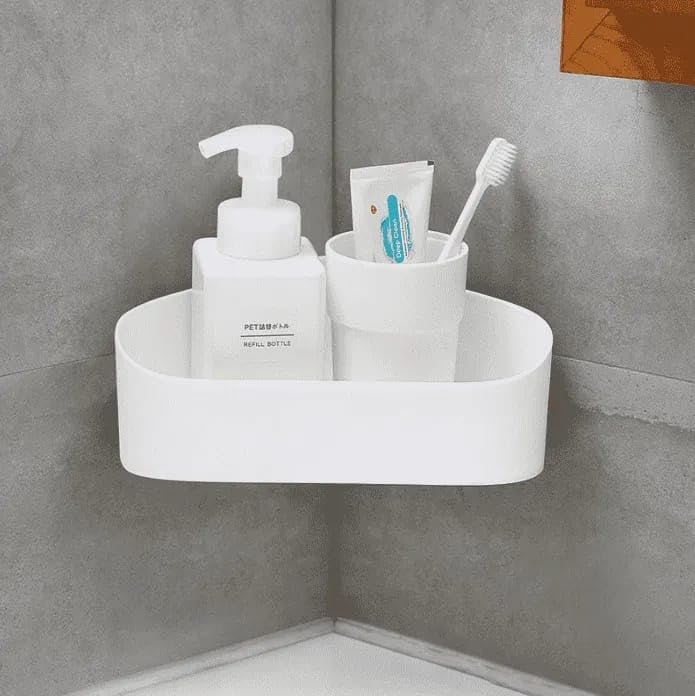 Gnanex رف دش جانبي من جانكس بلاستيك لحمام بدون حفر ذاتي اللصق سلة دش مثبتة على الحائط منظم دش حاملة دش للحمام والمطبخ، أبيض - Image 2