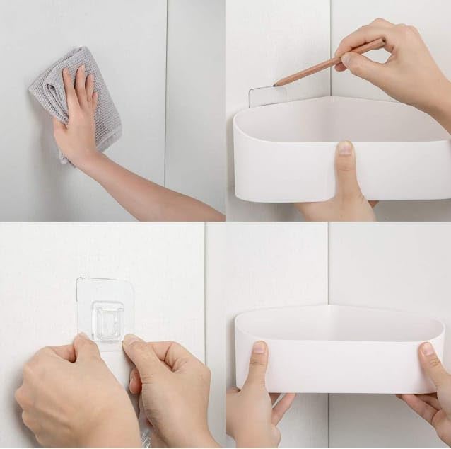 Gnanex رف دش جانبي من جانكس بلاستيك لحمام بدون حفر ذاتي اللصق سلة دش مثبتة على الحائط منظم دش حاملة دش للحمام والمطبخ، أبيض - Image 4