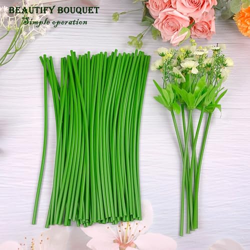 Threemonkys Green tubular flower stems wrap, used to thicken artificial flower stems, DIY wedding bouquet (Green 5MM50PCS) - Image 3